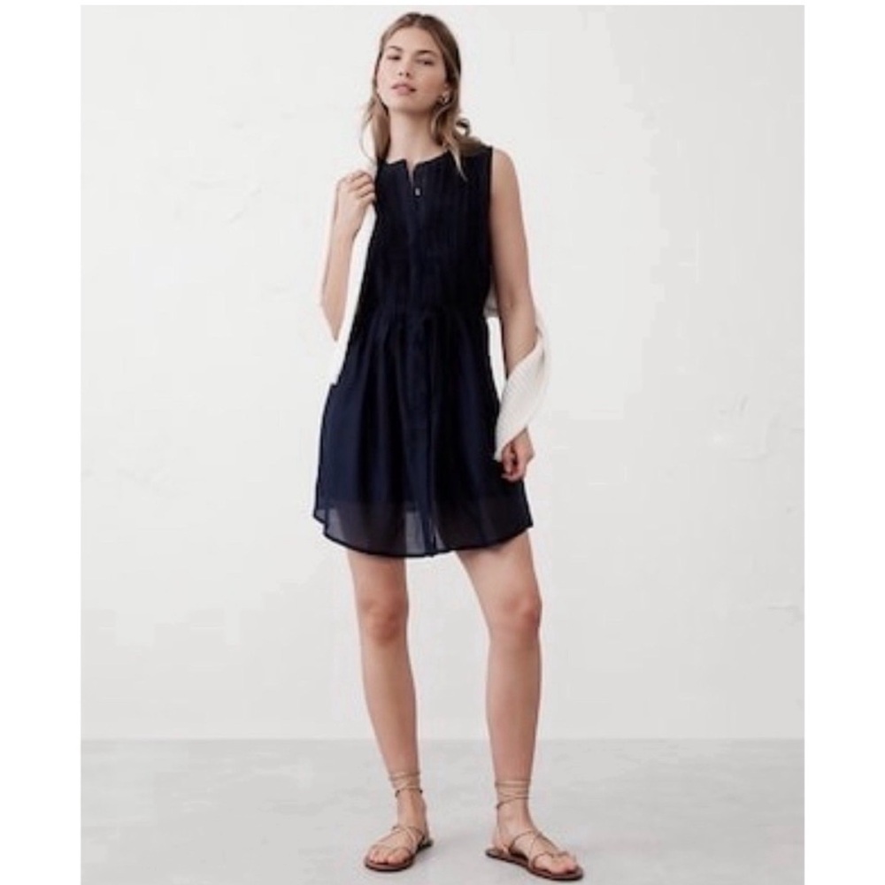 Banana Republic Navy Sleeveless Pintuck Organza Dress